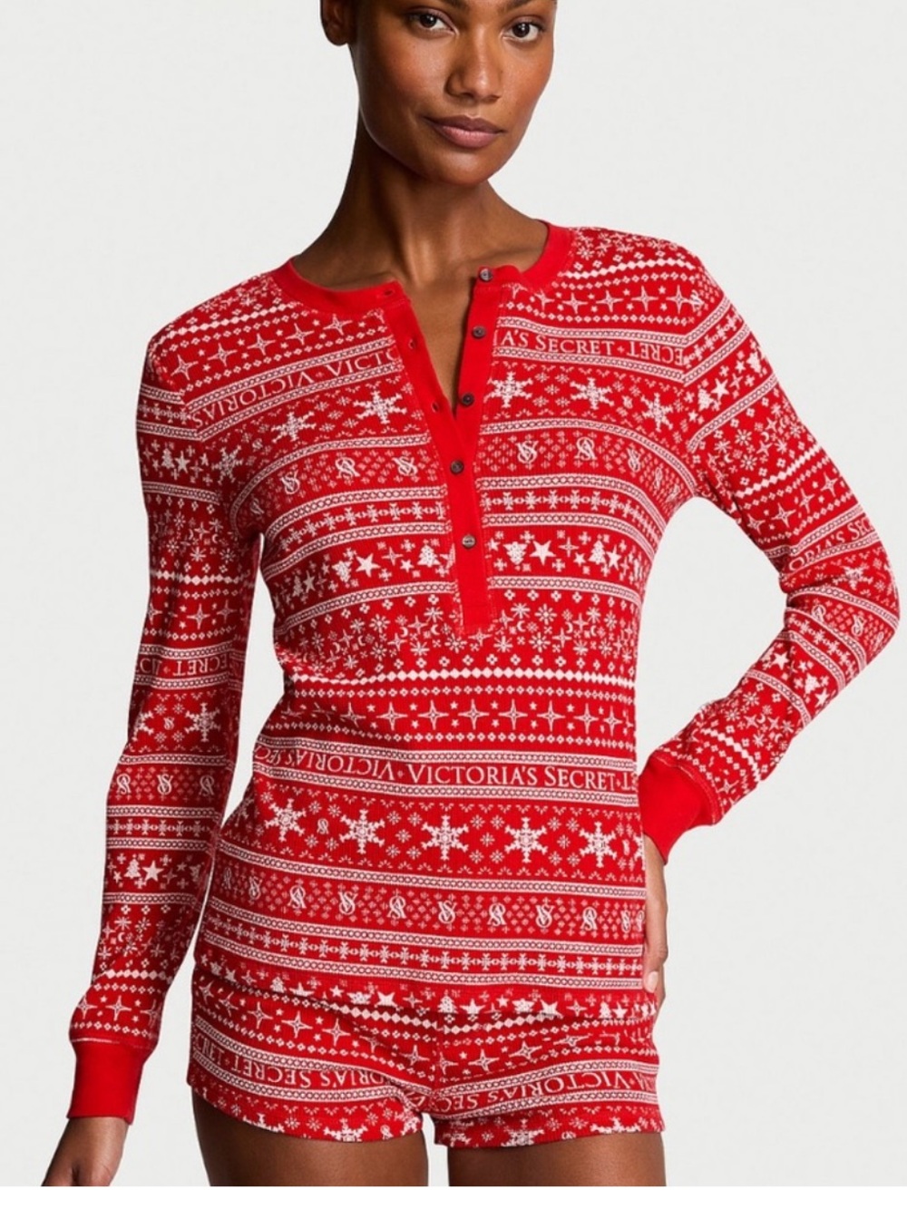 NWT Victoria's Secret Red & White Button-front Henley top